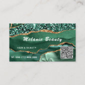 QR Code Visitekaartje Agate Green Gold Glitter (Voorkant)