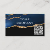QR Code Visitekaartje Agate Navy Blue Gold Glitter (Achterkant)