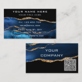 QR Code Visitekaartje Agate Navy Blue Gold Glitter (Voorkant / Achterkant)