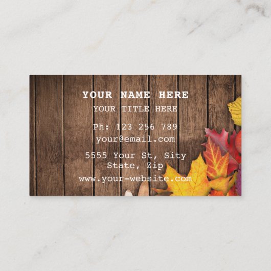 QR Code Visitekaartje herfstbladeren houten plank (Achterkant)