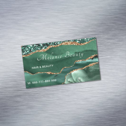 QR Code Visitekaartje Magnet Agate Green Gold Magnetisch Visitekaartje (Voorbeeld)