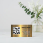 QR-code | Visitekaartje met gouden metalen achterg (Staand voorkant)