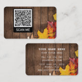 QR Code Visitekaartje met Herfstbladeren Op Hout (Voorkant / Achterkant)