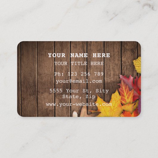 QR Code Visitekaartje met Herfstbladeren Op Hout (Achterkant)