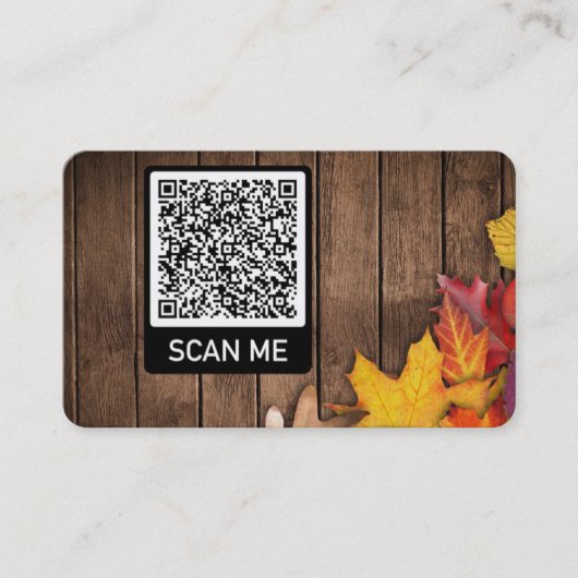 QR Code Visitekaartje met Herfstbladeren Op Hout (Voorkant)