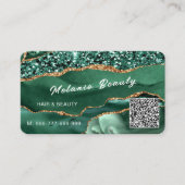 QR Code Visitekaartje Smaragd Groen Gouden Glitter (Voorkant)