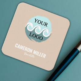 QR code visitekaartje, Zacht beige Logo minimalist Vierkante Visitekaartje