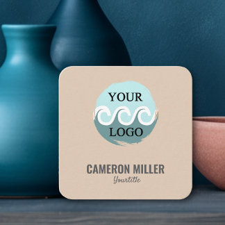 QR code visitekaartje, Zacht beige Logo minimalist Vierkante Visitekaartje