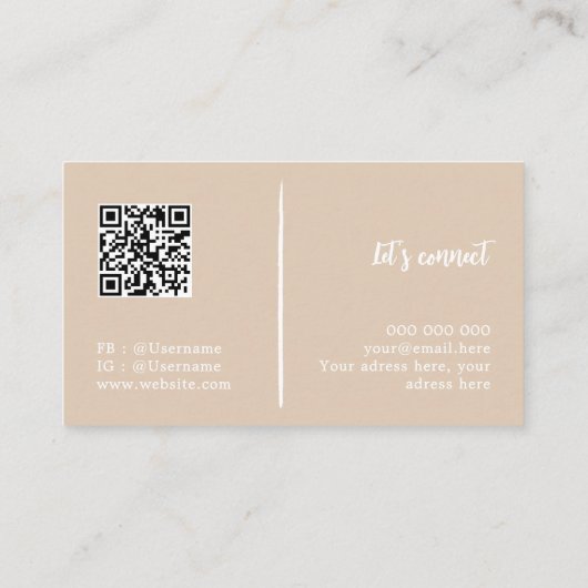QR code visitekaartje, Zacht beige Logo minimalist Visitekaartje (Achterkant)