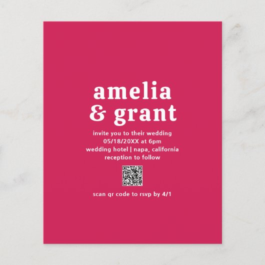 QR Code Viva Magenta Budget Huwelijksuitnodiging Flyer (Voorkant)