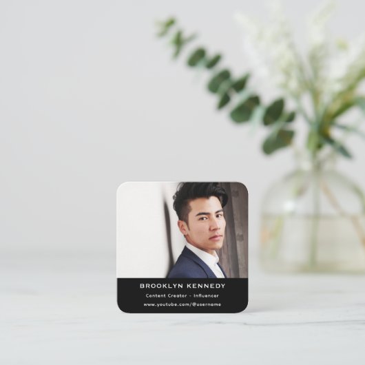 QR-code Volg me Content Creator Influencer Photo Vierkante Visitekaartje (Staand voorkant)