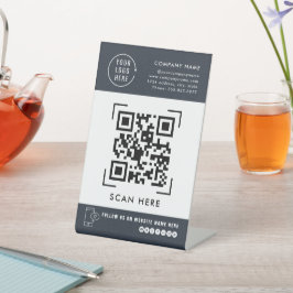 QR-code Volg ons | Zakelijk Logo Professioneel Reclamebord Met Voetstuk