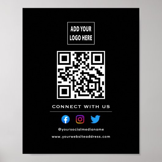 QR-code Volg Scan om contact met ons te maken Zwar Poster (Voorkant)