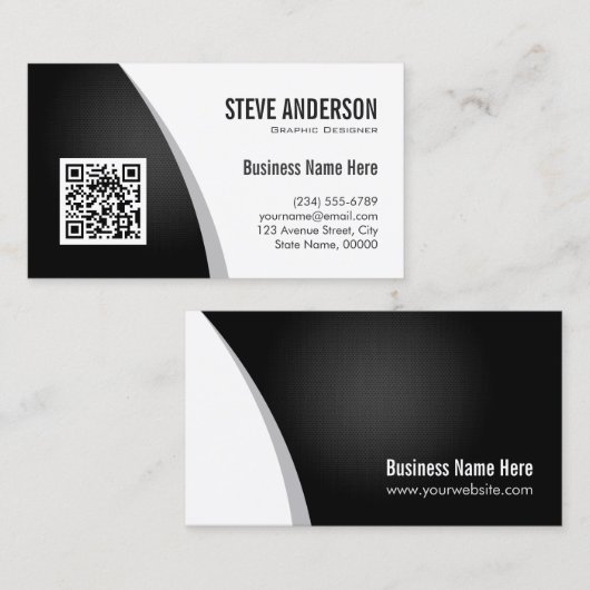 QR-code voor bedrijven - Professional Black White Visitekaartje (Voorkant / Achterkant)