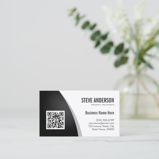 QR-code voor bedrijven - Professional Black White Visitekaartje (Staand voorkant)
