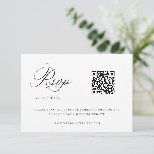 QR-code voor Black Chinoiserie Wedding RSVP Kaartje (Staand voorkant)