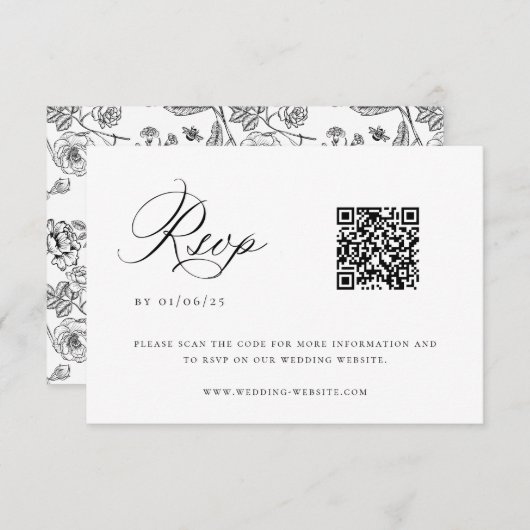QR-code voor Black Chinoiserie Wedding RSVP Kaartje (Voorkant / Achterkant)