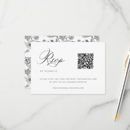 QR-code voor Black Chinoiserie Wedding RSVP Kaartje