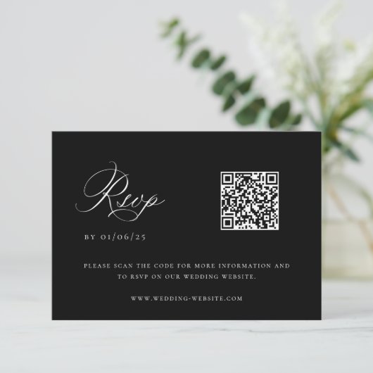 QR-code voor Black Chinoiserie Wedding RSVP Kaartje (Staand voorkant)