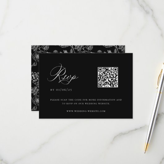 QR-code voor Black Chinoiserie Wedding RSVP Kaartje (Voorkant / Achterkant in situ)