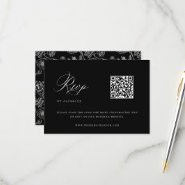 QR-code voor Black Chinoiserie Wedding RSVP Kaartje
