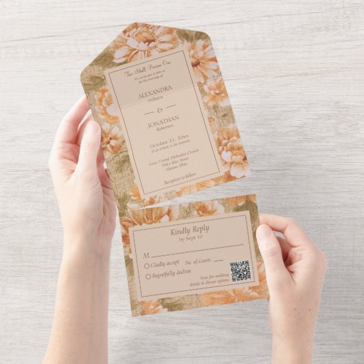 QR-code voor bloemen All In One Uitnodiging (Afscheurbaar)