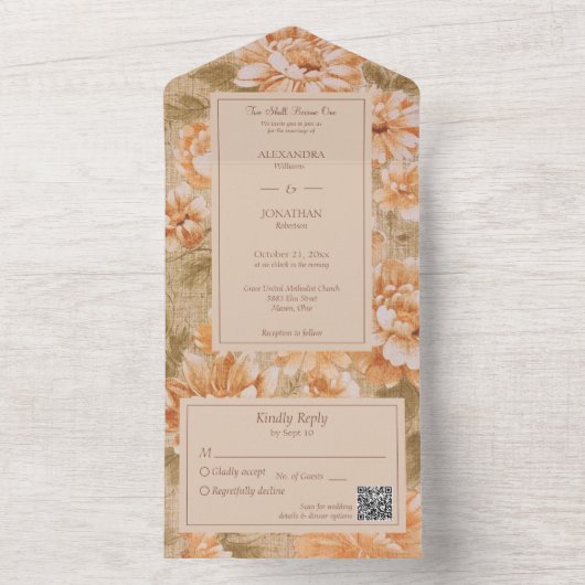 QR-code voor bloemen All In One Uitnodiging (Binnen)