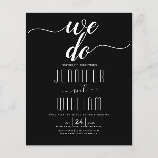 QR-code voor BUDGET We doen een zwarte trouwuitnod (Voorkant)