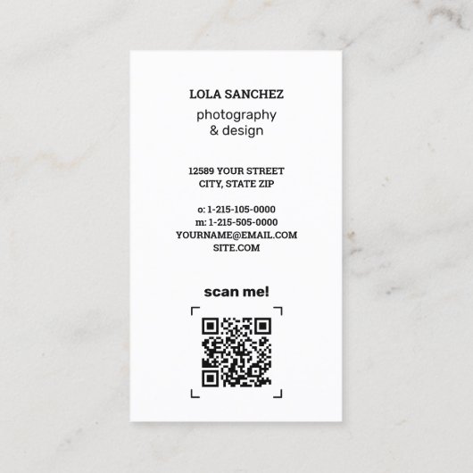 QR-code voor fotografie Contactkaartje (Achterkant)