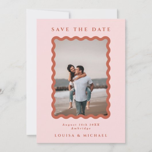 QR-code voor foto's en Blush & Terracotta Weddensc Save The Date (Voorkant)