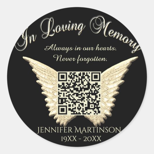QR-code voor gedenkplaatsen, begrafenissen, obits. Ronde Sticker (Voorkant)