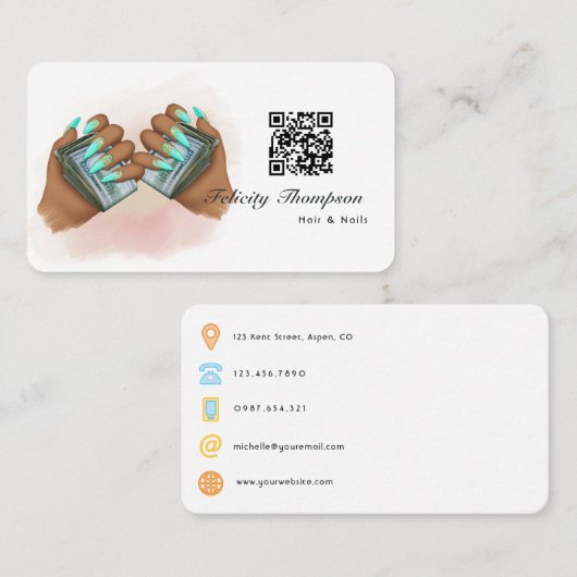 QR-code voor haar en nagels Visitekaartje (Voorkant / Achterkant)
