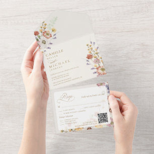 QR-code voor herfsttrouw met wilde bloemen All In One Uitnodiging