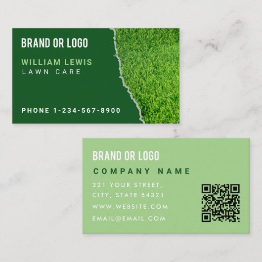 QR-code voor het repareren van gazons en landschap Visitekaartje (Voorkant / Achterkant)