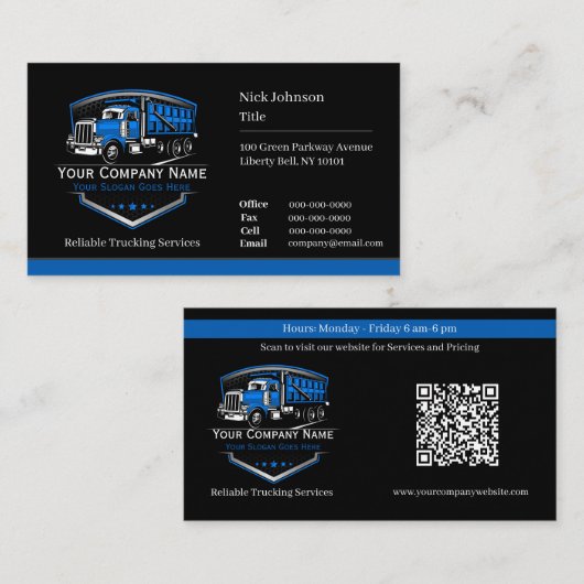 QR-code voor professioneel transportbedrijf Visitekaartje (Voorkant / Achterkant)