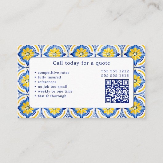 QR-code voor professionele schoonmaakdiensten Visitekaartje (Achterkant)