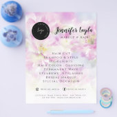 QR-code voor sociale media Roze waterverf bloem Flyer (Enkel)