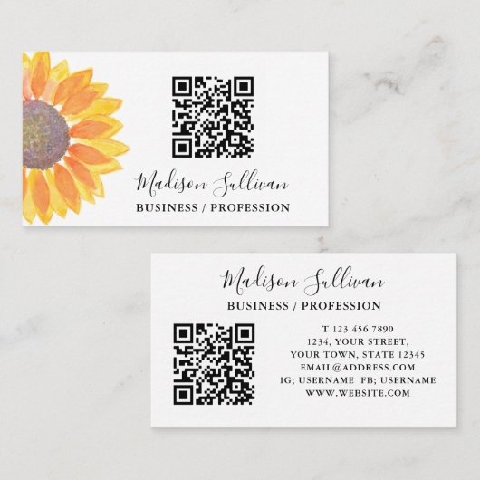 QR-code voor uw bedrijf of beroep - zonnebloem Visitekaartje (Voorkant / Achterkant)