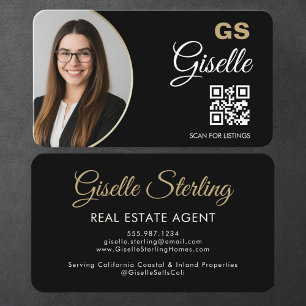 QR-code voor vastgoedmakelaar Zwart Goud Foto Visitekaartje