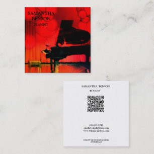 QR-code voor vintage pianiste muzikant muzieklera Vierkante Visitekaartje
