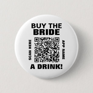 QR-code voor vrijgezellenfeest 'Koop de bruid een  Ronde Button 5,7 Cm