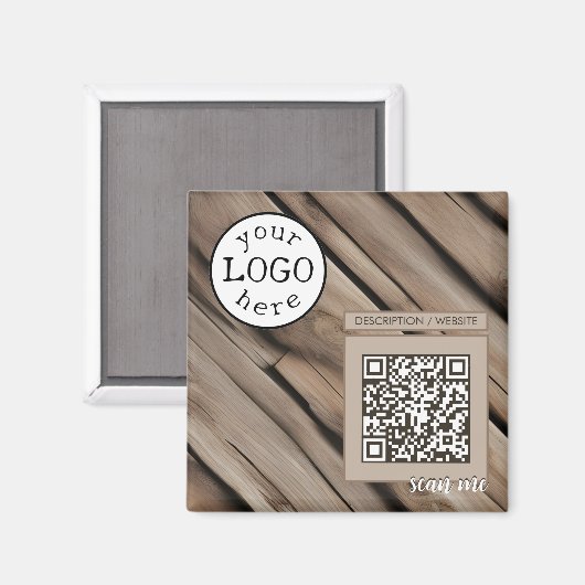 QR-code voor zakelijk rustiek hout Magneet (Voorkant / Achterkant)