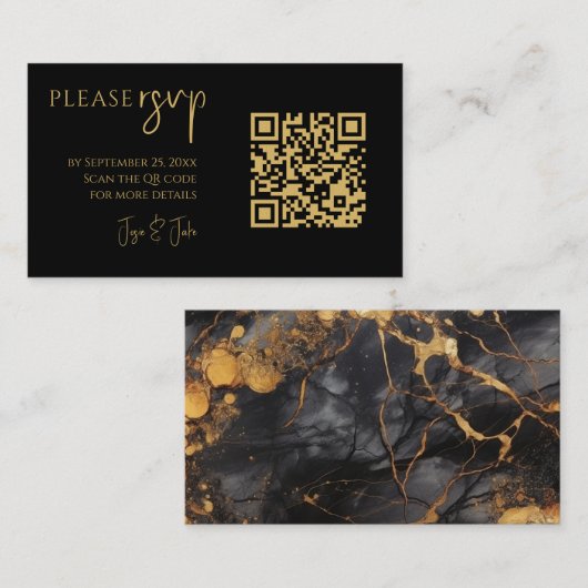 QR-code voor zwarte en goudmarmer voor bruiloften Informatiekaartje (Voorkant / Achterkant)