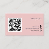 QR Code Vrouwelijke Roze & Grijze Typografie Visitekaartje (Achterkant)