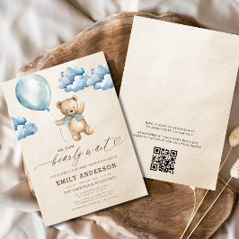 QR-code wacht nauwelijks op Blue Boy-Baby shower Kaart