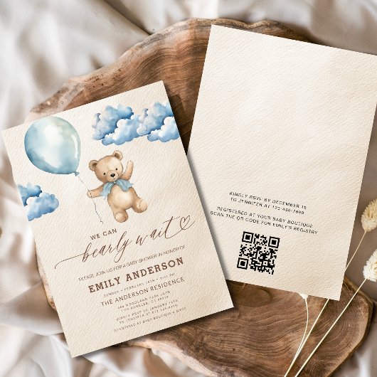 QR-code wacht nauwelijks op Blue Boy-Baby shower Kaart