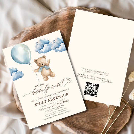 QR-code wacht nauwelijks op Blue Boy-Baby shower Kaart
