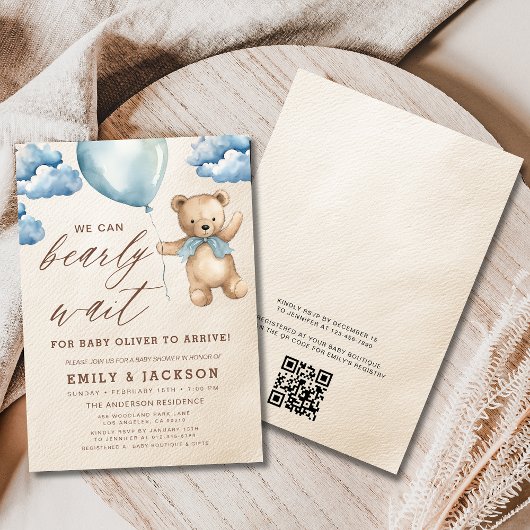 QR-code wacht nauwelijks op Blue Boy-Baby shower Kaart