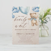 QR-code wacht nauwelijks op Blue Boy-Baby shower Kaart (Staand voorkant)