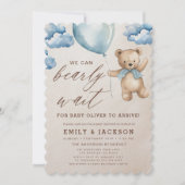 QR-code wacht nauwelijks op Blue Boy-Baby shower Kaart (Voorkant)